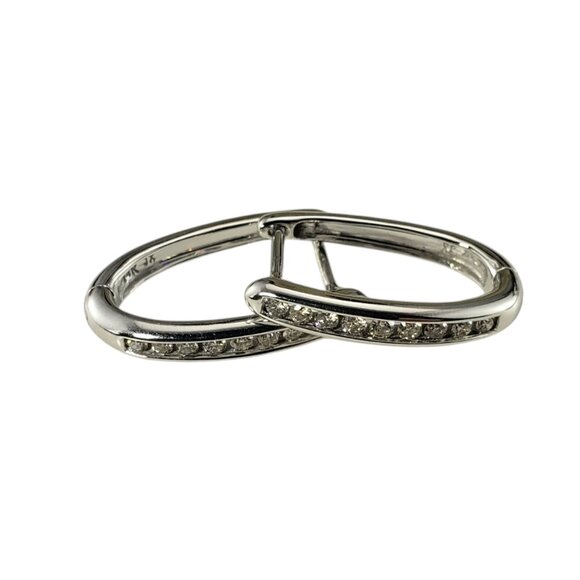 14 Karat White Gold Diamond Oval Hoop Earrings #19435 - Picture 1 of 8